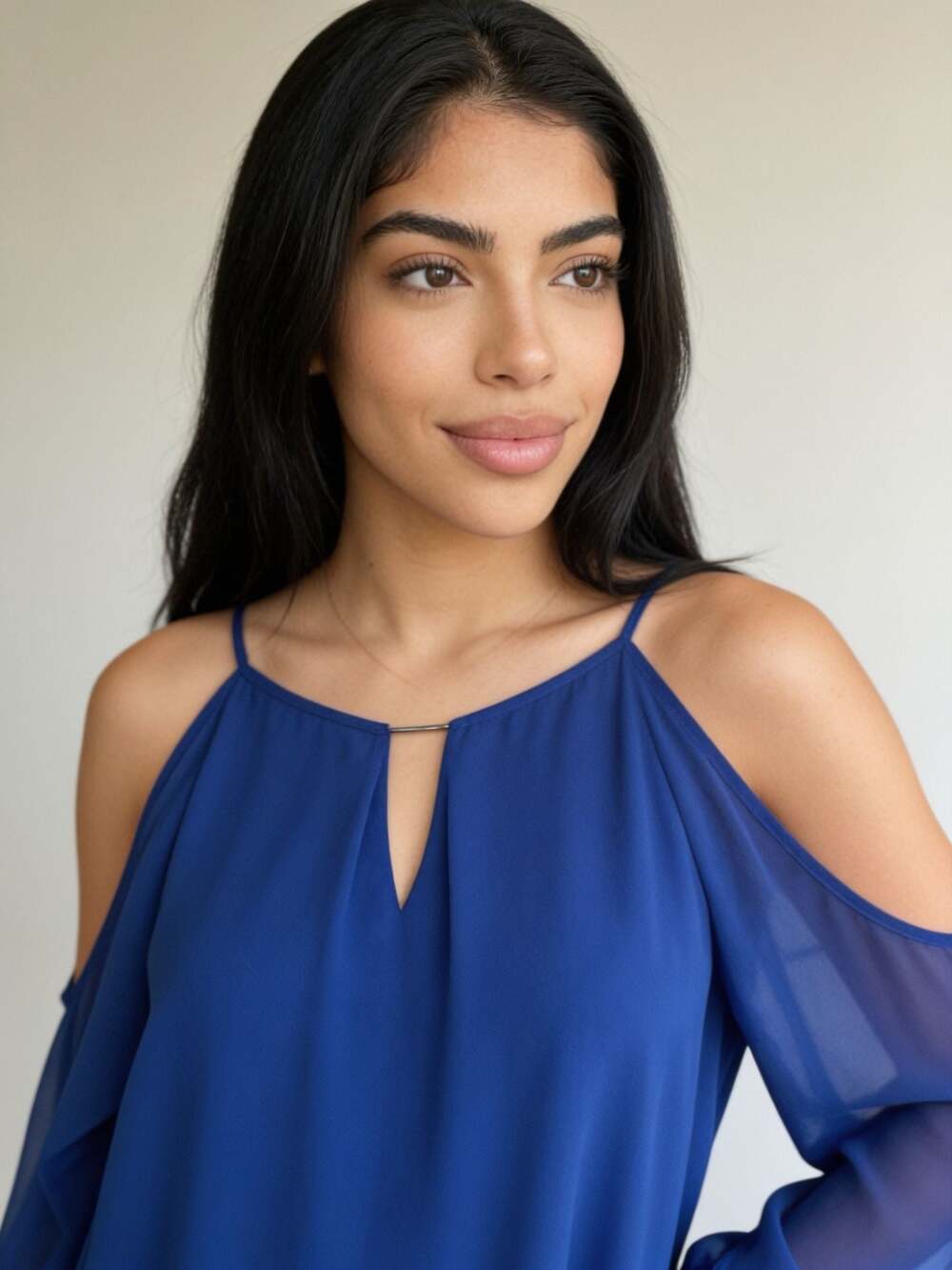 By and By Royal Blue Cold Shoulder Blouse with Metal Neck Detail 3X